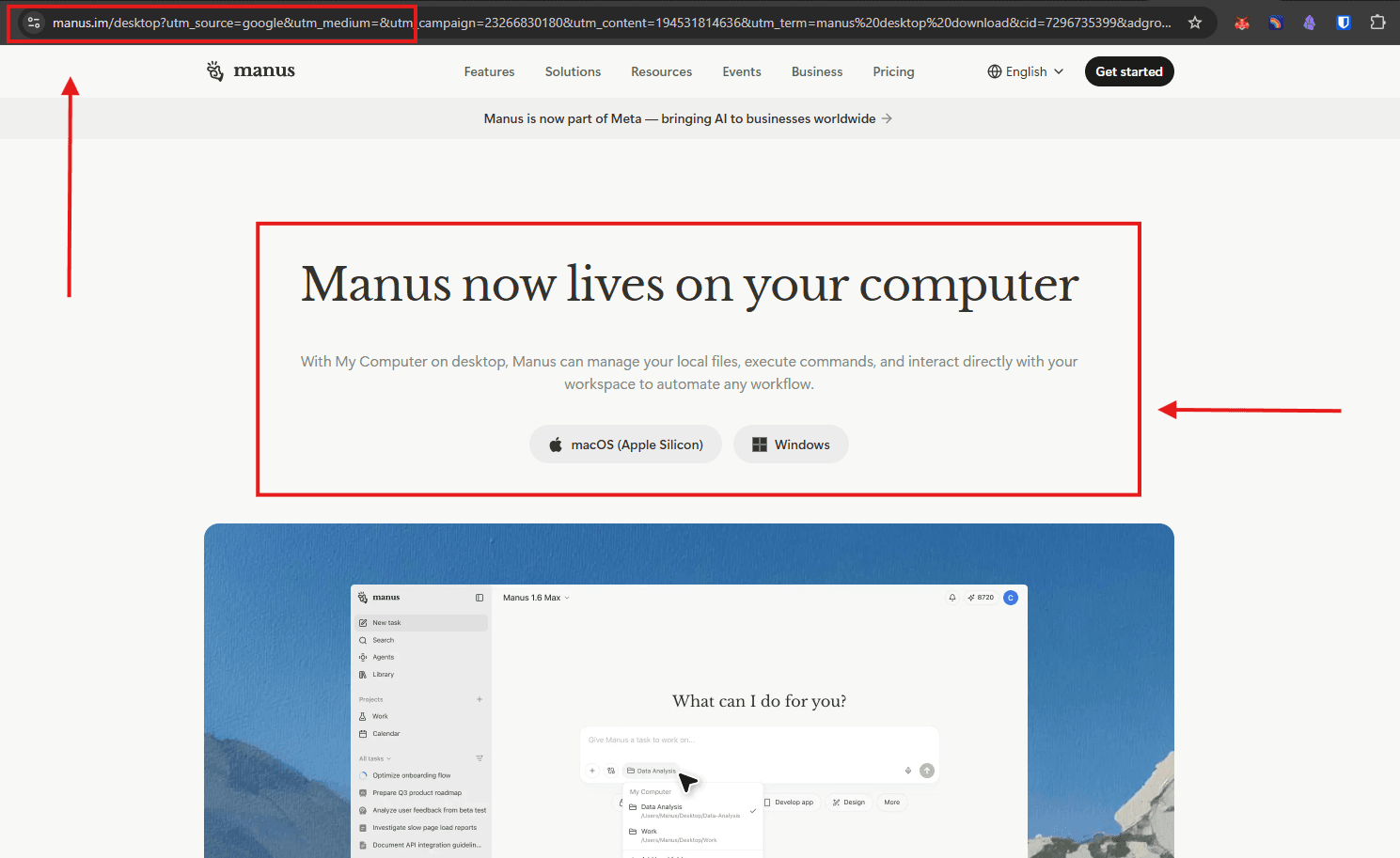 The Manus sign-up page