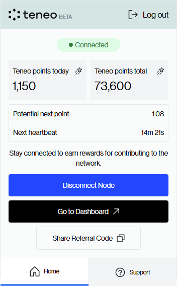 Teneo Protocol Community Node dashboard